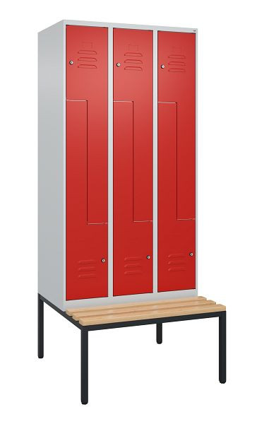 C+P Z-Spind Classic PLUS, mit untergebauter Sitzbank, 6 Abteile, 2120x900x815mm, 7035/3020, Zylinderschlösser, Buche-Sitzleisten, 0800537-306 S10017