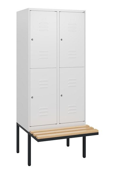 C+P Doppelstöckiger Spind Classic PLUS, 2 Abteile, 1950x800x815mm, 9016/9016, Zylinderschlösser, Buche-Sitzleisten, Sitzbank, 0803405-22 S10044