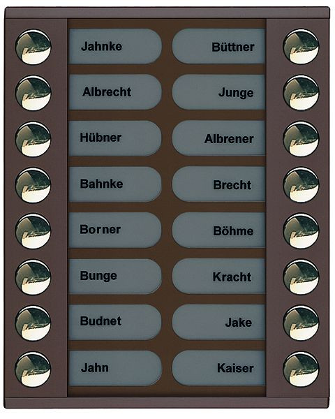 TCS Klingeltastenerweiterung für Audio Außenstation Serie PES/AVE 16 Klingeltasten (rechts-/linksbündig), AP bronze, PET16-EB/04