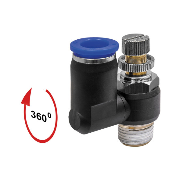 Riegler Drosselrückschlagventil »Blaue Serie«, Zuluftdrosselung, M5 außen 10bar Ø4mm, 153628