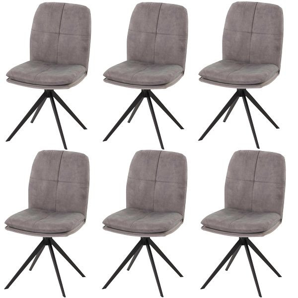 Mendler 6er-Set Esszimmerstuhl HWC-M68, Küchenstuhl Lehnstuhl, drehbar Auto-Position, Metall Stoff/Textil, grau, 3x105178