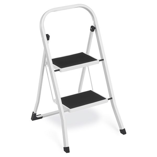 SONGMICS Klappleiter mit 2 Stufen, Faltsektion, Sicherheitsverriegelung, leicht zu verstauen, Tragfähigkeit 150 kg, GSL12WT