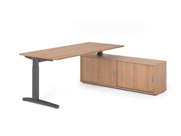 Hammerbacher Schreibtisch XB19, 180x80cm, Platte: Nussbaum, 25mm dick, C-Fuß Gestell Graphit, höheneinstellbar, Ahorn, SB/N/G/N/N, VXBE19SB/N/G/N/N