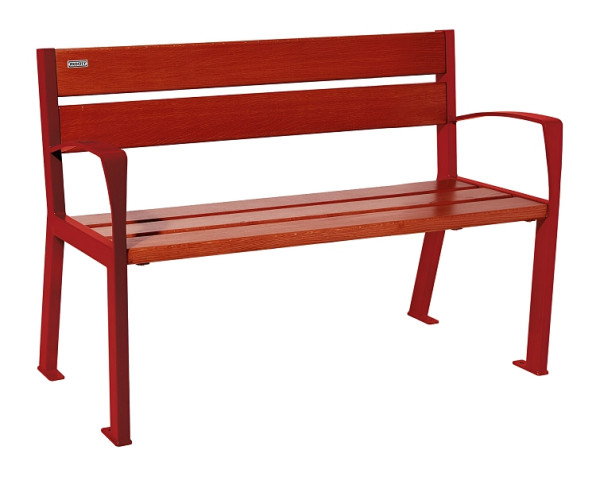 Procity Sitzbank Silaos 5 Holzlatten, 1200 mm, Mit Armlehne, Holz & Stahl, Mahagoni/RAL 3004, 209511.3004.ACAJ