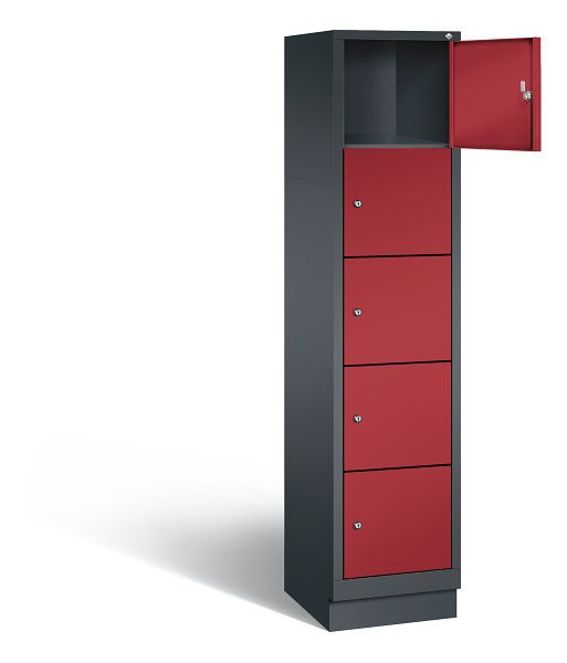 C+P Schließfachschrank Evolo, H1800xB420xT500mm, Farbe: Schwarzgrau / Rubinrot, 48020-125 S10017