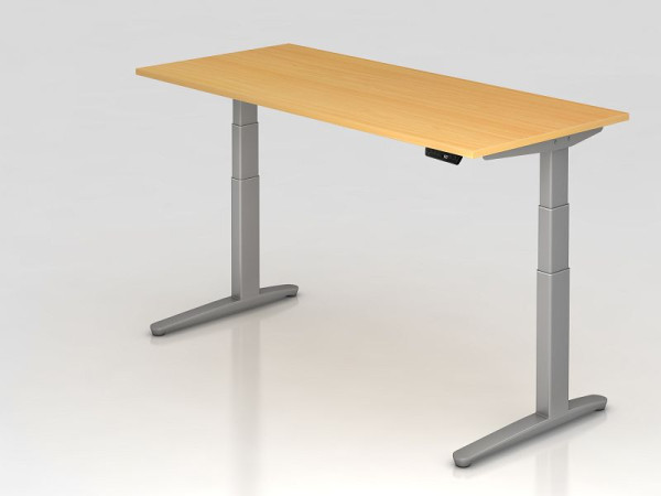 Hammerbacher Sitz-Steh-Schreibtisch elektrisch 180x80cm Buche/silber, Rechteckform, VXBHM19/6/SS