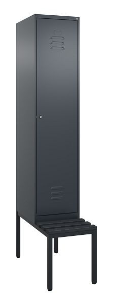 C+P Umkleidespind Classic PLUS mit Mitteltrennwand, Bank, 2120x400x815mm, 7016/7016, Zylinderschloss, 0800507-12F S10027