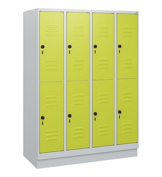 C+P Doppelstöckiger Spind Classic PLUS, Sockel, 4 Abteile, 1630x1200x500mm, 7035/0024, Drehriegel, 0803205-40 S10010