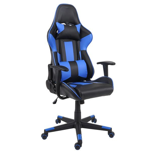 Mendler Bürostuhl HWC-F84, Schreibtischstuhl Gamingstuhl Chefsessel Drehstuhl, Kunstleder, schwarz/blau, 70542