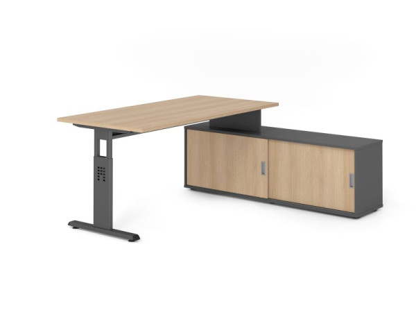 Hammerbacher Aufsatz-Schreibtisch OSE16, 160x80cm, Platte: Eiche, 25mm dick, T-Fuß Gestell Graphit, Ahorn, VOSE16SB/E/G/G/E