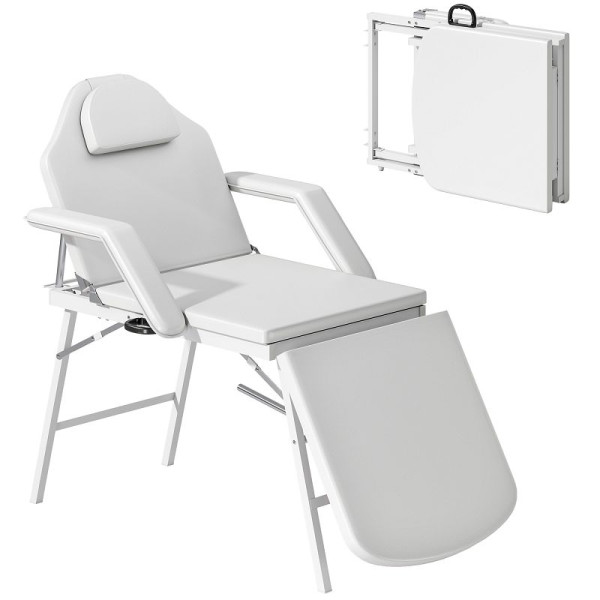 HOMCOM Tragbarer Massagetisch, Klappbare Massageliege mit Kunstleder-Bezug, Schaumstoff-Polsterung, Stahlrahmen, Weiß, 503-028V00WT