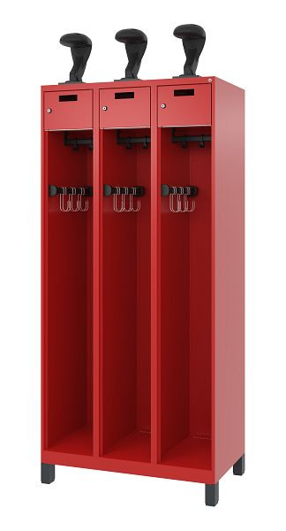 C+P Feuerwehrspind Evolo, Modell PRAKTUS, 3 Abteile, H1950xB900xT500 mm, Feuerrot, Füße, 0492015-30 S10008