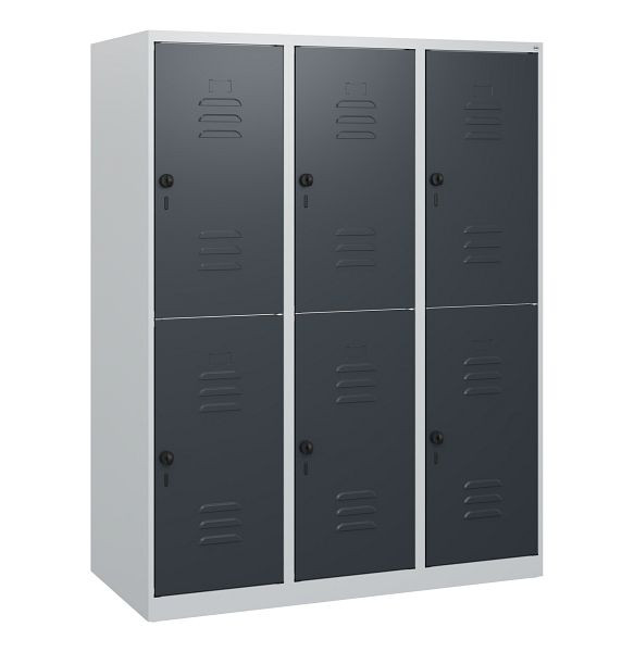 C+P Doppelstöckiger Spind Classic PLUS, 3 Abteile, 1530x1200x500mm, 7035/7016, Drehriegel, 0803005-32 S10007