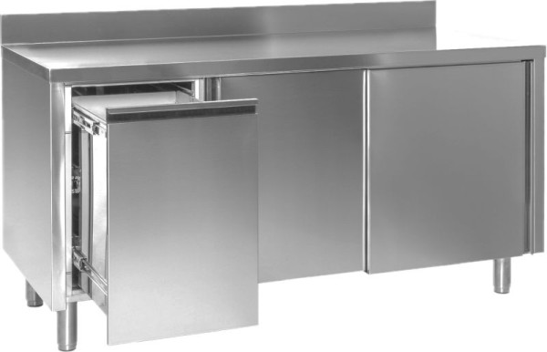 A&S Gastro Arbeitsschrank mit Abfallbehälter links, mit Aufkantung, Bautiefe 700 mm, 100x700x850 mm, ARSAML107-E