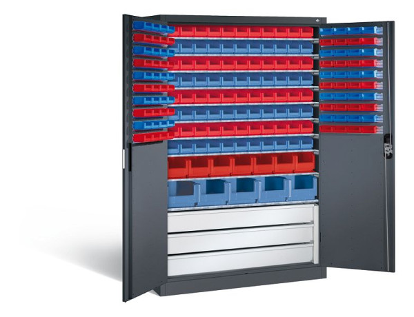 C+P Magazinschrank Acurado, H1950xB1200xT500mm, Farbe: Schwarzgrau, Muldengriff, 8931-501 S10045