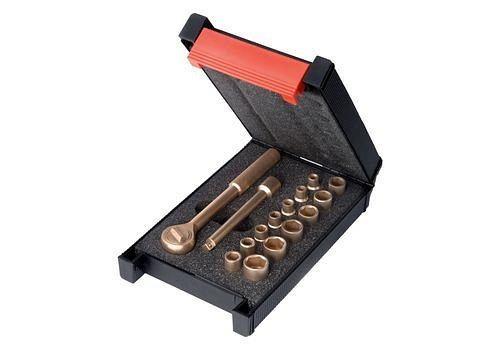 DENIOS Knarrenkasten 1/4", 16-teilig, 4 - 14 mm, Kupfer-Beryllium, funkenfrei, 250345