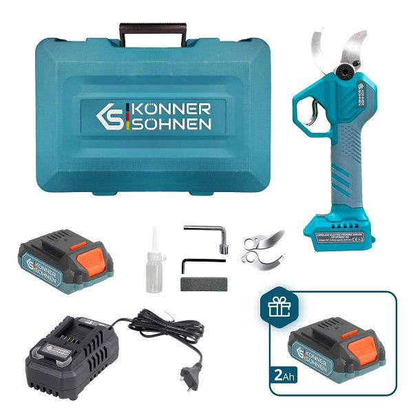 Könner & Söhnen Akku-Gartenschere, Schnittdurchmesser 20/40 mm, inkl. 2 Akkus und Ladegerät, KS CPS20V-40 CASE PLUS