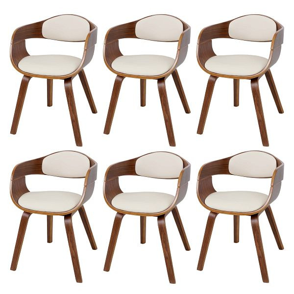 Mendler 6er-Set Esszimmerstuhl HWC-A47, Holz Bugholz Retro-Design Walnussoptik, Kunstleder, creme, 6x59467