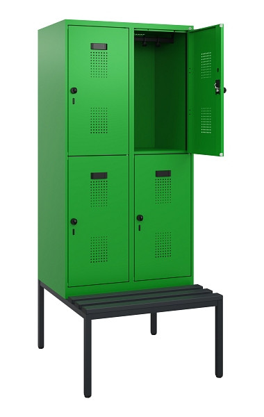 C+P Doppelstöckiger Spind Evolo PLUS, Bank, 4 Fächer, 1950x800x815mm, 6037/6037, Drehriegel, Sitzfläche Kunststoff, Sitzbank, 0493505-22 S10133