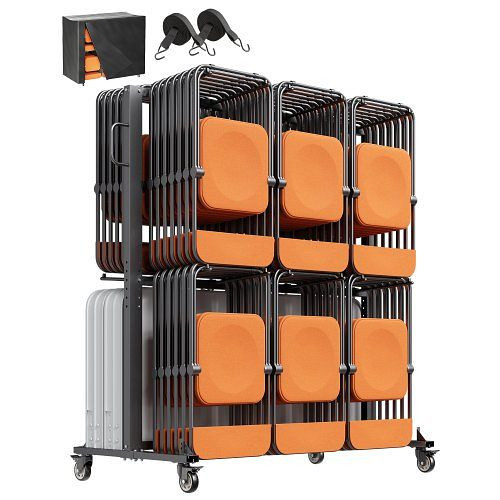 VEVOR Klappstuhlständer, 361 kg Tragkraft, für 84 Stühle/12 Tische, doppellagig, mit Gummirädern und -haltern, mattschwarz, ZYTCYCHS84GDC8RPHV0