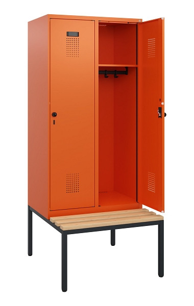 C+P Spind Evolo PLUS, 2 Abteile, 1950x800x815mm, 2004/2004, Drehriegel, Sitzfläche Buche-Hartholz, Sitzbank, 0490505-22 S10030
