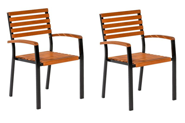 Merxx Schlossgarten Stapelsessel, 2er Set, Flachstahl mit FSC Eukalyptusbelattung, 50128-217
