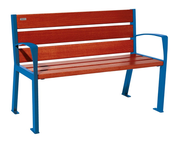 Procity Sitzbank Silaos 6 Holzlatten, 1200 mm, Mit Armlehne, Holz & Stahl, Mahagoni/RAL 5010, 209611.5010.ACAJ