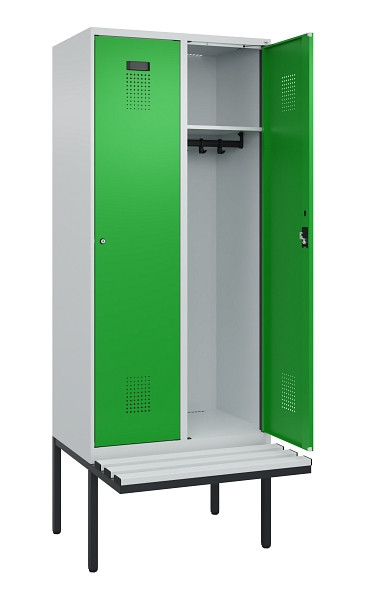 C+P Spind Evolo PLUS, 2 Abteile, 2120x800x815mm, 7035/6037, Haken 4, Zylinderschloss, Material Sitzfläche Kunststoff, 0490407-22 S10092