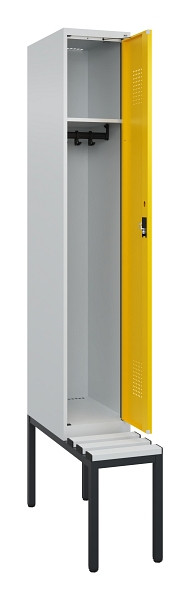 C+P Spind Evolo PLUS, 1 Abteile, 2120x300x815mm, 7035/1023, Haken 3, Zylinderschloss, Sitzfläche Kunststoff, Sitzbank, 0490507-10 S10082