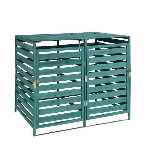 Mendler XL 2er-/4er-Mülltonnenverkleidung HWC-H62, Mülltonnenabdeckung, erweiterbar 110x65x93cm Massiv-Holz, dunkelgrün, 82813