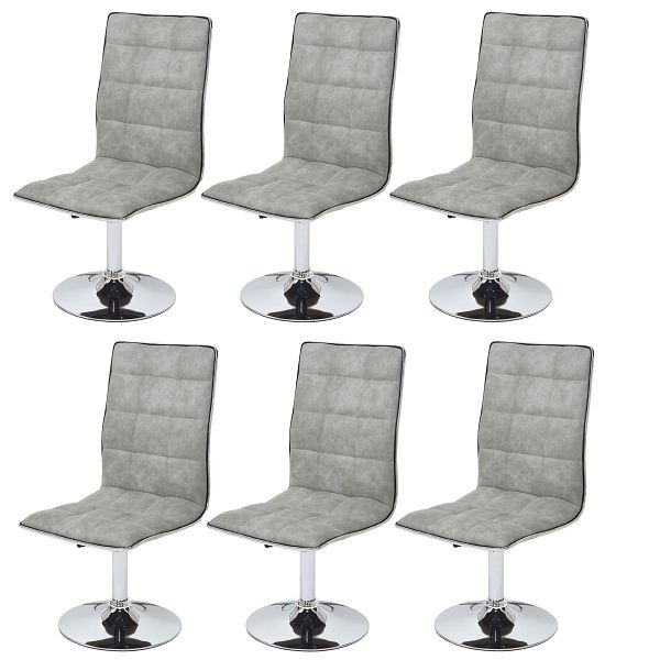 Mendler 6er-Set Esszimmerstuhl HWC-C41, Stuhl Küchenstuhl, höhenverstellbar drehbar, Stoff/Textil, vintage betongrau, 3x59106