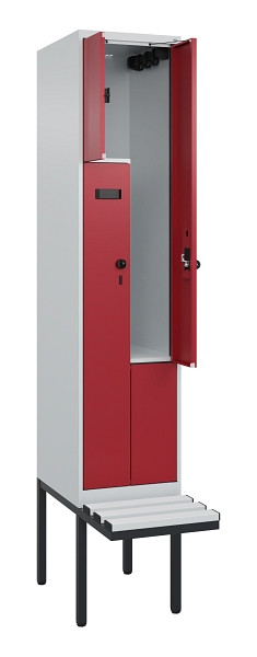 C+P Z-Spind Evolo PLUS, Bank, 2 Fächer, 2120x400x815mm, 7035/3003, Drehriegel, Material Sitzfläche Kunststoff, 0490437-122 S10058