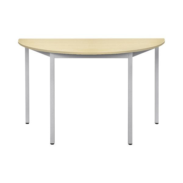 Bisley Mehrzwecktisch, Halbrund, Breite 1200 mm, Tiefe 600 mm, 25mm Tischstärke, 300 aluminium x MP ahorn, MTC25H1206MP300