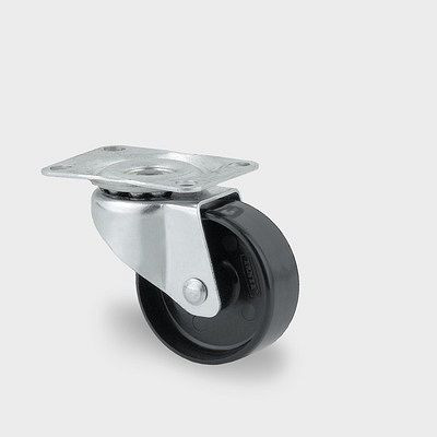 TENTE-ROLLEN Lenkrolle, Rad-Ø 38 mm, Tragfähigkeit 25 kg, Bauhöhe 50.5 mm, Plattenbefestigung, blaupassiviert, 1430POI038P60-46x38