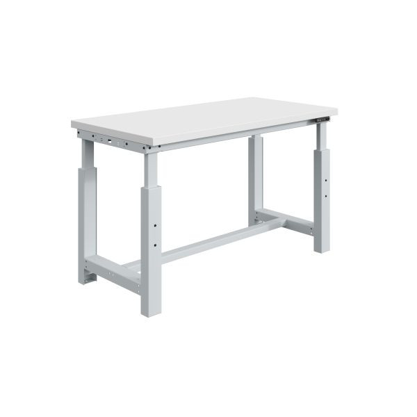 SOFAME SI Werkbank, elektrisch höhenverstellbar, B 2000 x T 750 x H 728 bis 1228 mm, Melamin-Arbeitsplatte 28 mm, Lichtgrau RAL 7035, W010010883GC