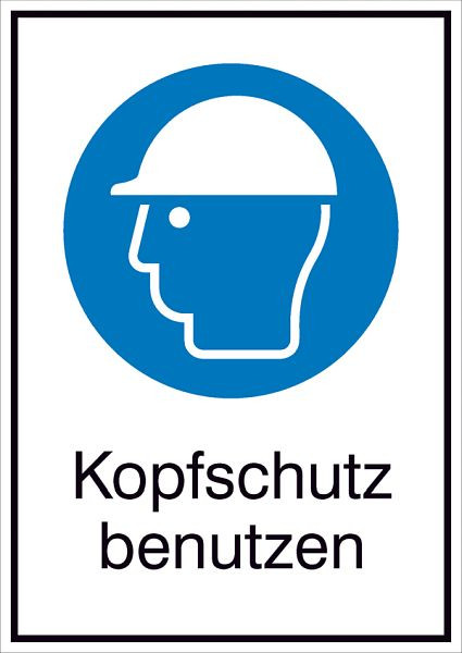 SafetyMarking Gebots-Kombischild, Kopfschutz benutzen, BxH 13,1x18,5 cm, Folie, selbstklebend, 21.A7175