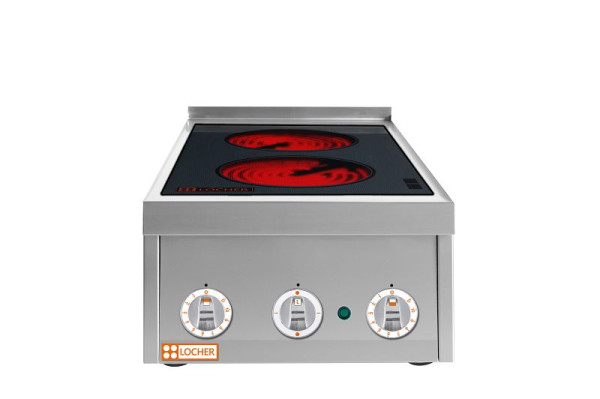 Locher Elektroherd, 2 Kochstellen à 3 kW, Strahlheizkörper mit elektronischer Topferkennung, 237301