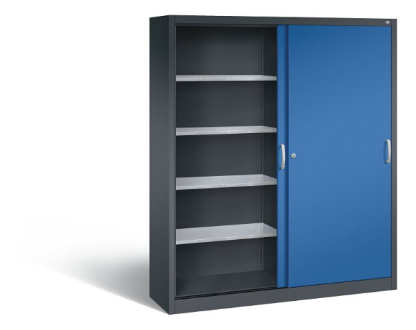 C+P Schiebetürenschrank Acurado, H1950xB1600xT400mm, Farbe: Schwarzgrau / Enzianblau, Bügelgriff, 2149-00 S10094