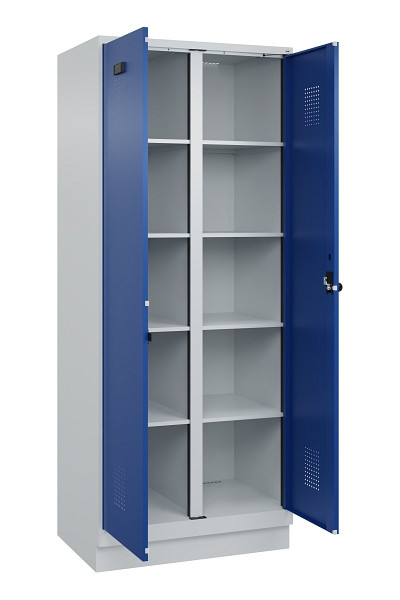 C+P Wäsche-Spind Evolo PLUS, mit Sockel, 2 Abteile, 1950x800x500mm, 7035/5010, Verschluss Drehriegel, 049022-22B S10006