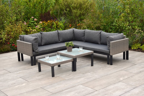 Merxx Amantea Ausziehecke, Eckset inkl. Sitz- und Rückenkissen, Sitzfläche ausziehbar, 2 Tisch, steinbeige, 28460-277