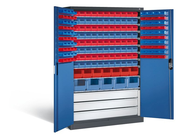 C+P Magazinschrank Acurado, H1950xB1200xT500mm, Farbe: Schwarzgrau / Enzianblau, Muldengriff, 8931-501 S10071