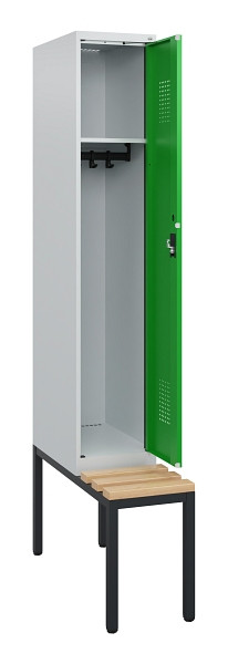 C+P Spind Evolo PLUS, 1 Abteil, 1950x300x815mm, 7035/6037, Zylinderschloss, Sitzfläche Holz, Sitzbank, 0490505-10 S10038