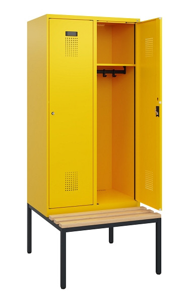 C+P Spind Evolo PLUS, 2 Abteile, 1950x800x815mm, 1023/1023, Zylinderschloss, Sitzfläche Buche-Hartholz, Sitzbank, 0490505-22 S10049