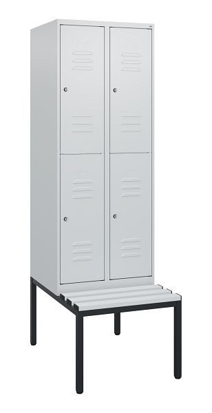 C+P Doppelstöckiger Spind Classic PLUS, 2 Abteile, 1950x600x815mm, 7035/7035, Zylinderschlösser, mit untergebauter Sitzbank, 0803505-20 S10084