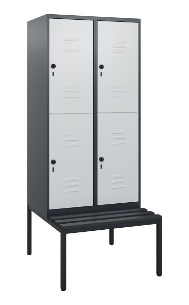 C+P Doppelstöckiger Spind Classic PLUS, 2 Abteile, 1950x800x815mm, 7035/7035, Zylinderschlösser, mit untergebauter Sitzbank, 0803505-22 S10073