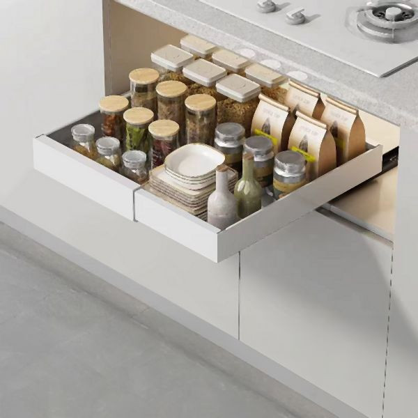 HOME NATURE WOHNKONZEPT Küchenschrank Ausziehschublade, 1er Set, mit Klebehalterung ohne Bohren, 52x42x7,5cm, Karbonstahl, Weiß, YQ0057