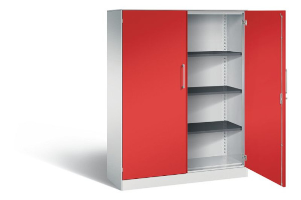 C+P Flügeltürenschrank Asisto, H1635xB1200xT435mm, Farbe: Lichtgrau / feuerrot, Bügelgriff, 4 OH, 141011-000 S10060