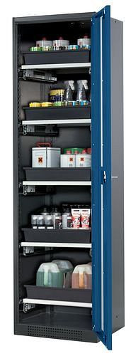 asecos Chemikalienschrank Systema-T CS-55RG, Korpus anthrazit, Flügeltüren blau, 5 Tablarauszüge, 209001