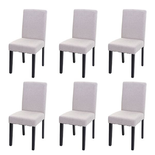 Mendler 6er-Set Esszimmerstuhl Stuhl Küchenstuhl Littau, Textil, creme-beige, dunkle Beine, 3x74554