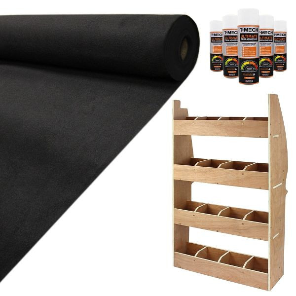 Monster 11qm Schwarz Teppich-Verkleidung Super Stretch mit Kleber & Citroen Berlingo Regalsystem, 26300